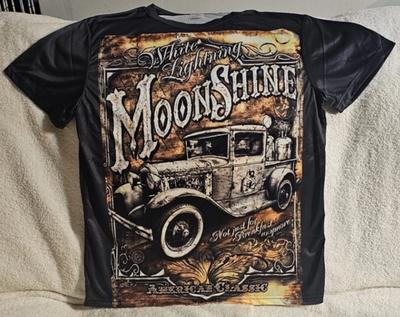 AMERICAN CLASSIC CAR WHITE LIGHTNING ALCOHOL MOONSHINE WHISKEY T-shirt