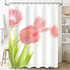 Pink Tulip Shower Curtain Set Bath Decor for Kids Bathroom Waterproof Fabric with Hooks (White)