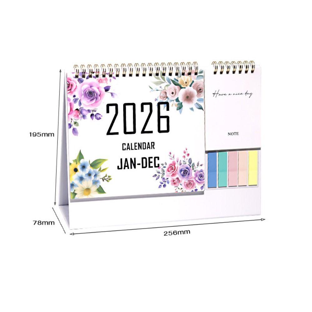 Jan. 2026 - Dec. 2026 2026 Flower Calendar Daily Study Foldable English Calendar Colorful Planning Double-coil Calendar Office