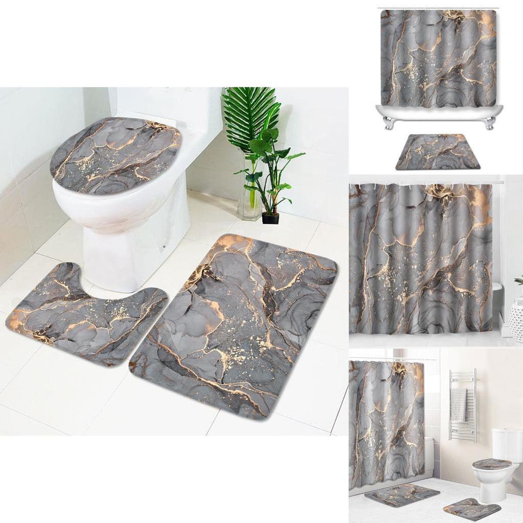 Duschdraperi med marmormönster i vattentåligt material för elegant badrum