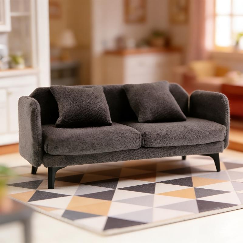 1/12 Miniature Sofa Model Figurine Doll House Furniture Soft Fabric Love Seat Easy to Clean Scene Setting Accessories