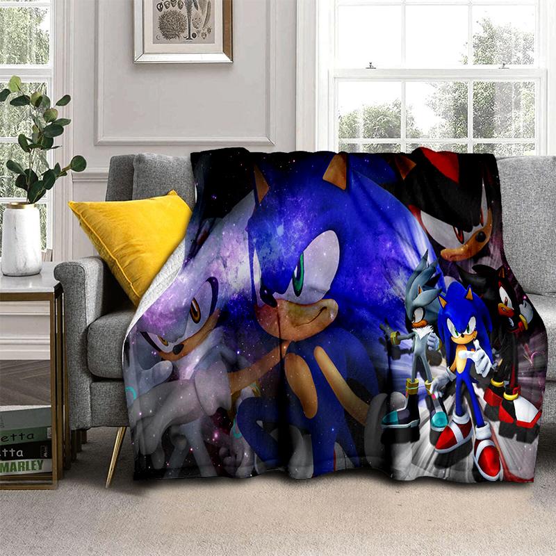 Fashion SSonic Cartoon Game Flannel Blanket Soft Warm Throw Blanket for Bedroom Living Room Bed Travel Camping Picnic Kid Gift