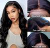 Women's front lace chemical fiber headgear black medium-parted long straight hair large waves ready-made wig