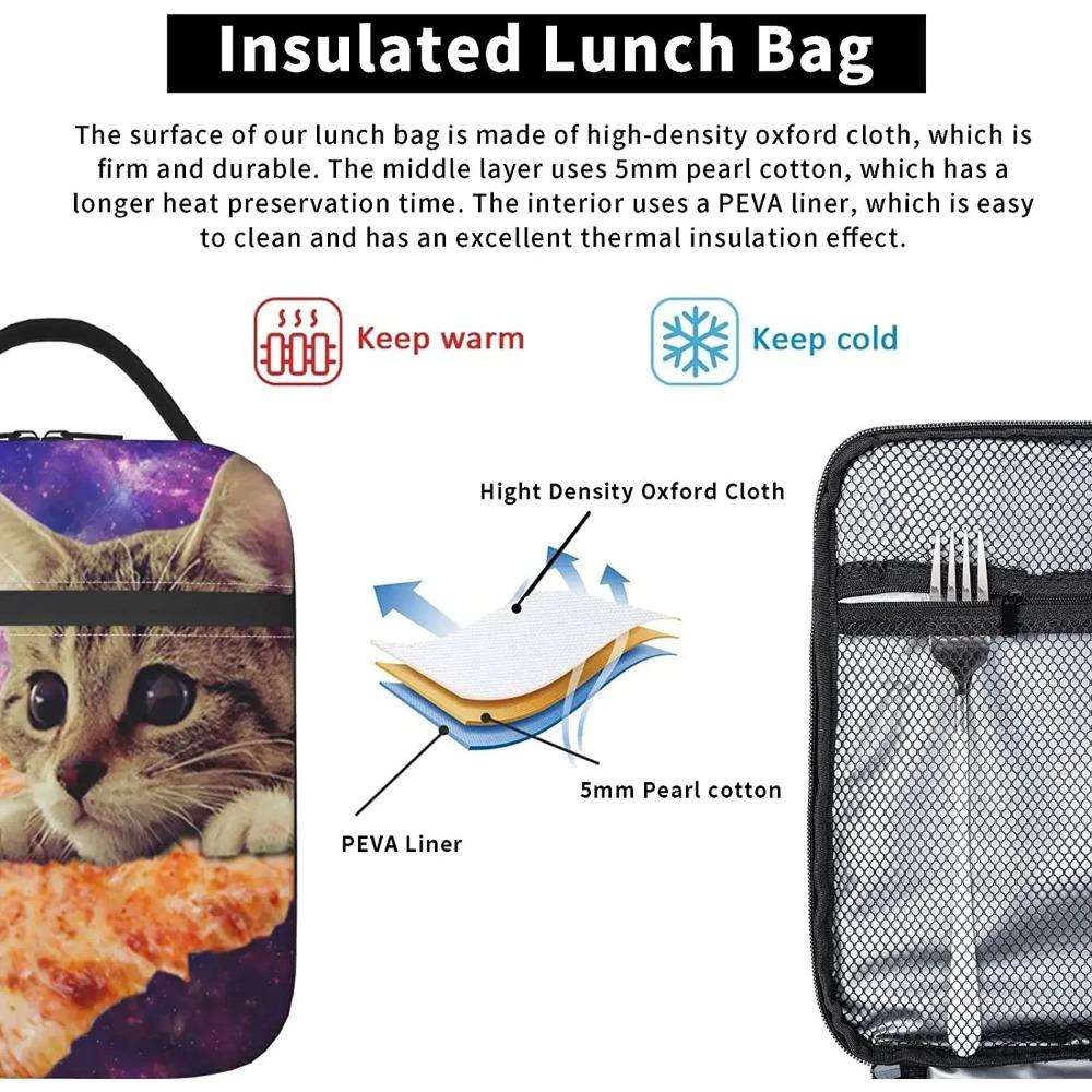 Pizza Katze Thermische Lunchbox Isolierte Lunchtaschen für Frauen Männer Mädchen Jungen Abnehmbarer Griff Lunchbox Mahlzeit Tragetasche Bento Tasche