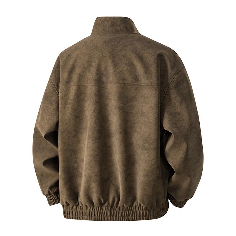 Leather jacket, autumn/winter loose tie-dye leather jacket, stand-collar casual men's leather jacket, in stock