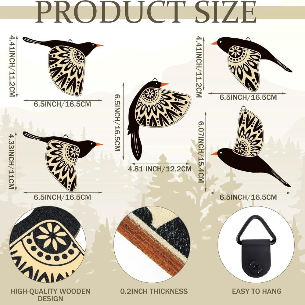 5pcs Modern Wall Hanging Bird Wall Decor Indoor Outdoor Home Decor Wooden Bird Wall Art Gift Wooden Bird Ornaments Garden