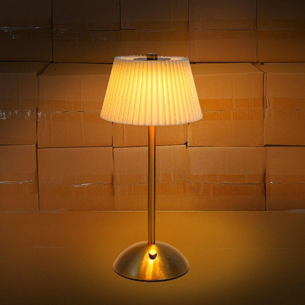 Pastoral Style Touch Bedside Lamp Metal Base Bedside Ambient Light Pleated Desk Lamp  Living Room