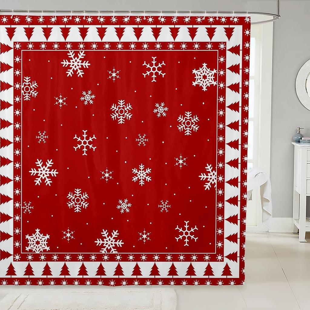 Christmas Cat Shower Curtain Cute Pet Cat Animal Bathroom Shower Curtain Sets, Xmas Decor Christmas Hat Fabric Shower Curtain