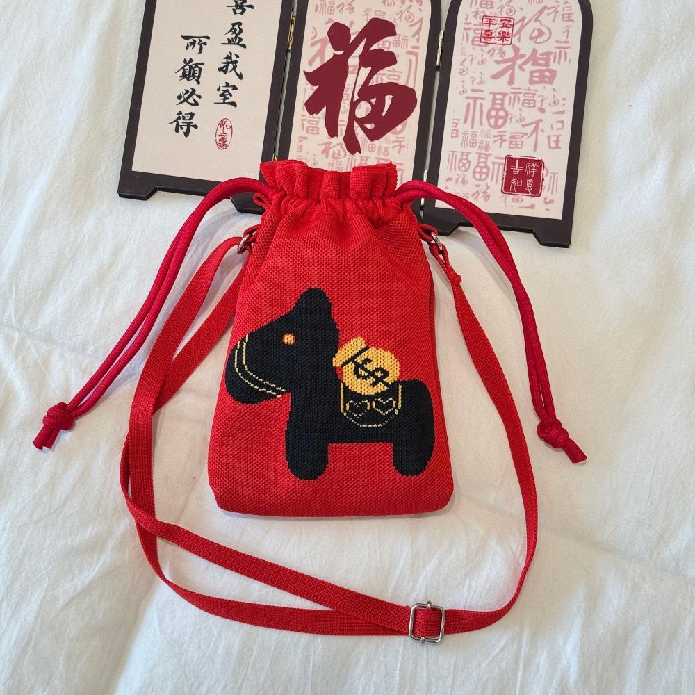 Red Festive New Year Knit Bag Reusable Lucky Bag New Mobile Phone Bags  New Year Celebration 1