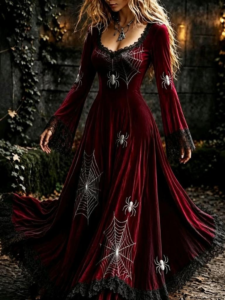 Hot Sale Craft V-Neck Sweet Ladies Halloween Dress Ladies Dress