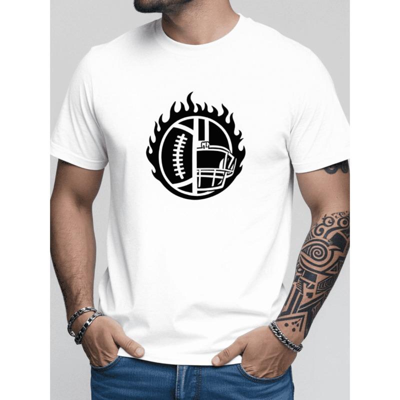 European Size Men s Graphic Print T-Shirts - Premium Pure Cotton Abstract Graphic Tee Football Helmet Flames Lowkey Fire Say Less Casual Daily Wear S белый