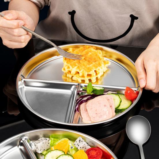 Stainless Steel Dinner Plates Silicone Suction Divided Serving Tray Stackable Breakfast Plates Kids Snack Tray Lunch Container for School