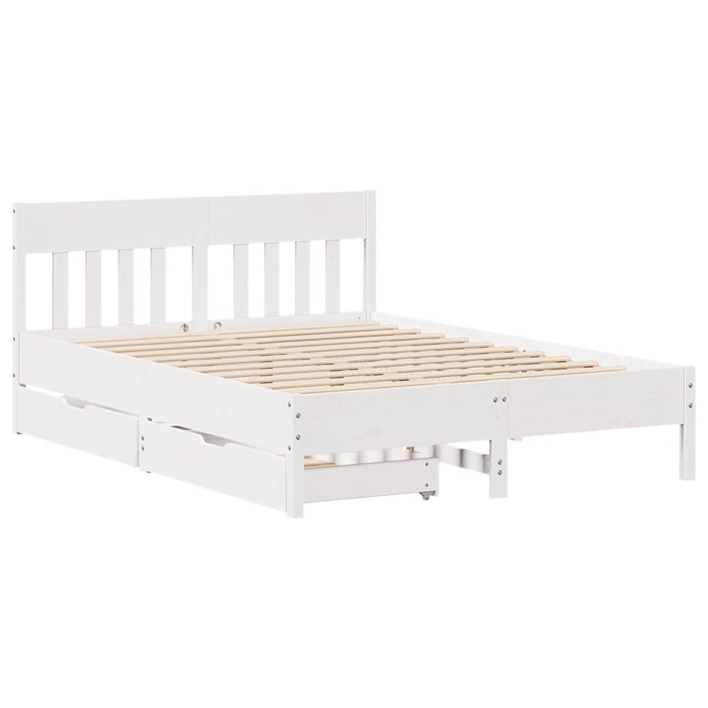 Vidaxl Bed Frame Without Mattress, White, 135X190 Cm, Solid Pine Wood