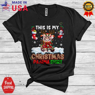 Dies ist mein Weihnachts-Pyjama-Oberteil, Santa Maine Coon Katze, X-mas Socken T-Shirt