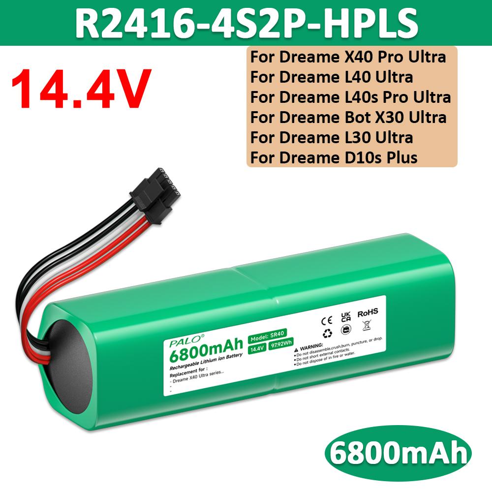 NEW 14.4V 6800mah R2416-4S2P-HPLS Battery For Dreame D10s Plus/L30 Ultra/L40s Pro Ultra Robot Vacuum Cleaner Accessories Battery