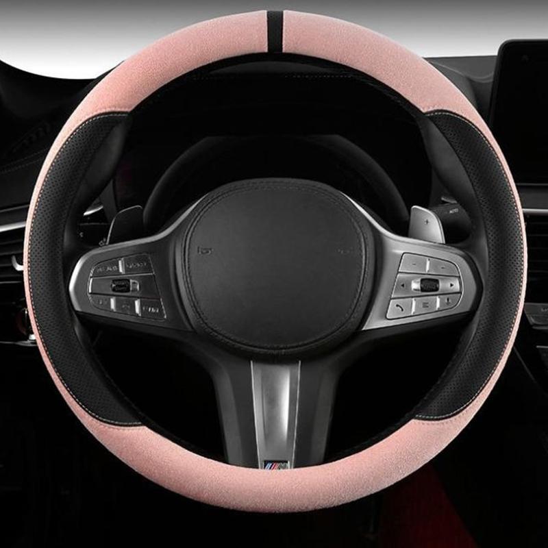 Semišový poťah na všetky ročné obdobia Poťah na volant auta Ultra tenký Protišmykový Tvar D Okrúhly Priedušný Ochranný poťah na volant auta