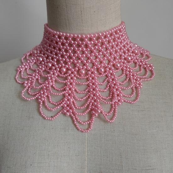 Imitation Pearl Fake Collar Necklace Hollow Design Multi Layer Detachable Collar Solid Color Dress Accessory