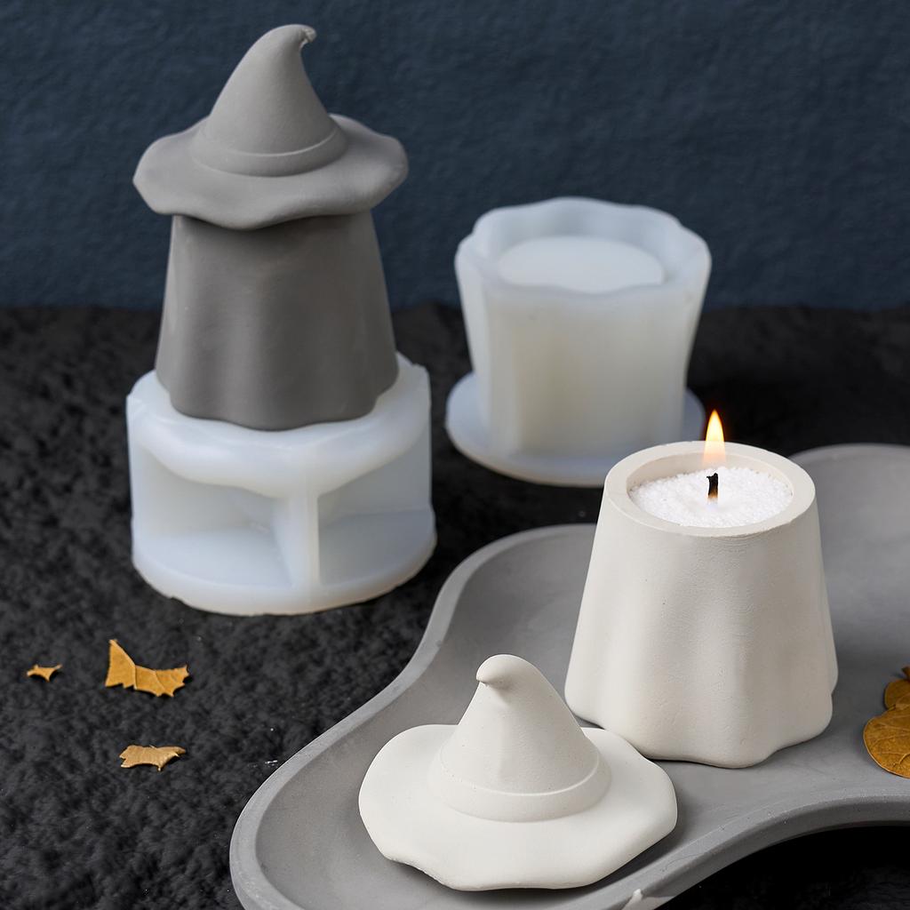 Creative Wizard Hat Candle Jar Silicone Mold DIY Halloween Planter Craft Making Concrete Plaster Resin Storage Box Casting Molds