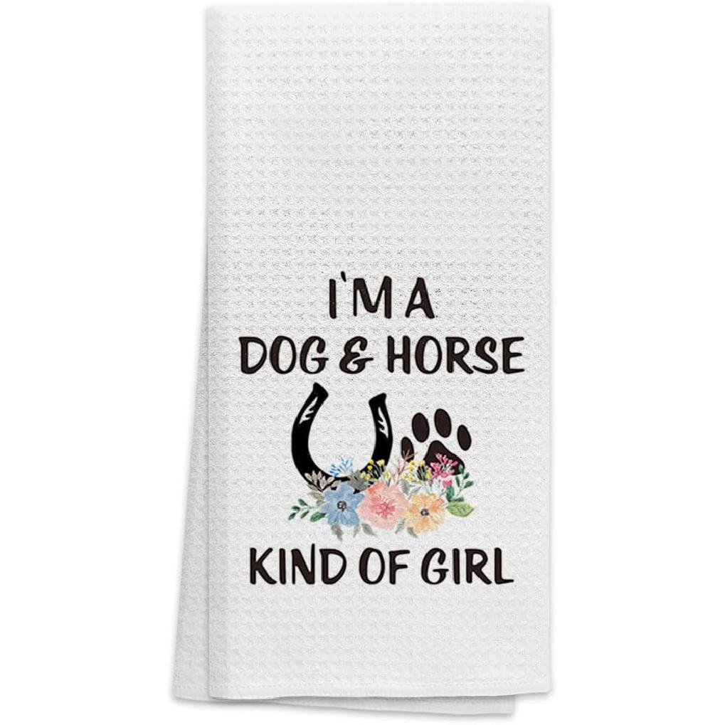 OHSUL Dog & Horse Lover Kitchen Towels - Paw Print Horseshoe Dish Towels, Cowgirl Equestrian & Dog Mom Gifts
