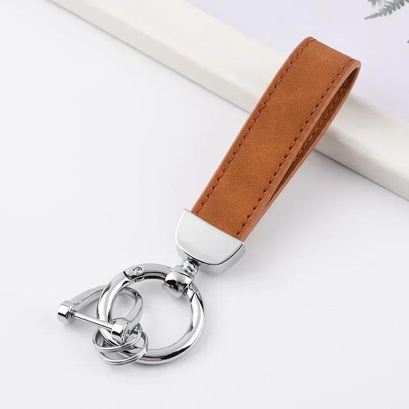

Custom Logo Name Solid Color Keychain Leather Car Business Metal Keyring Head Multi-color Optional Key Buckle Ring Chain Gift Custom metal