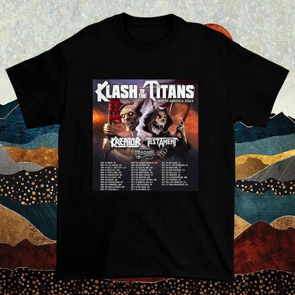 Klash of the Titans Kreator Testament Tour 2024 Футболка Полный размер S-5XL SO792 Унисекс Футболка M