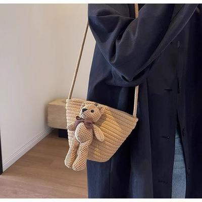 Woven Messenger Bag Handbag Summer Commuter Shoulder Bag Large Capacity Beach Bag Love Doll