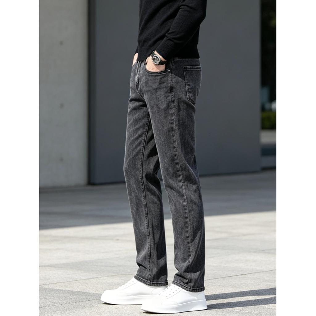 Smoke gray jeans men's trendy brand loose straight summer thin men's pants middle-aged and young casual long jeans