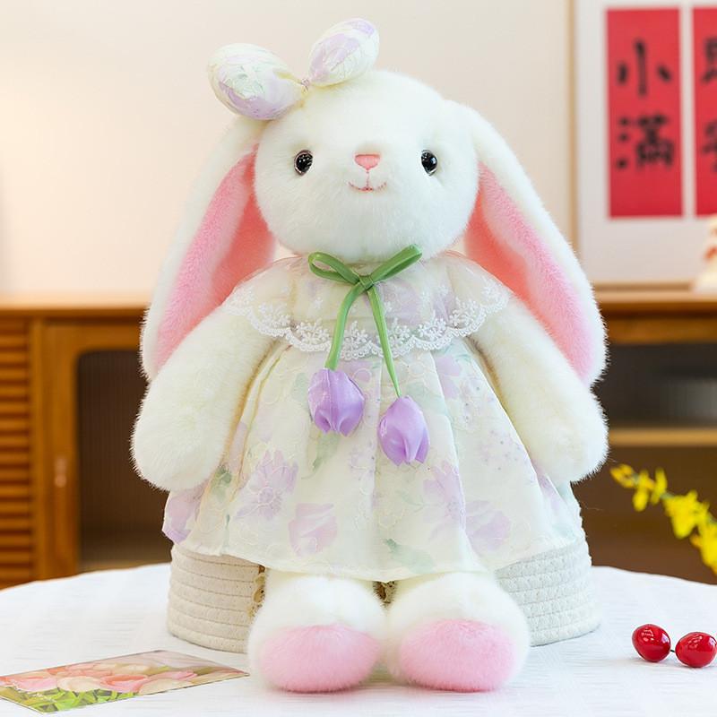Cute Rabbit Plush Doll With Dress And Bow Decoration For Girls Childrens Gift