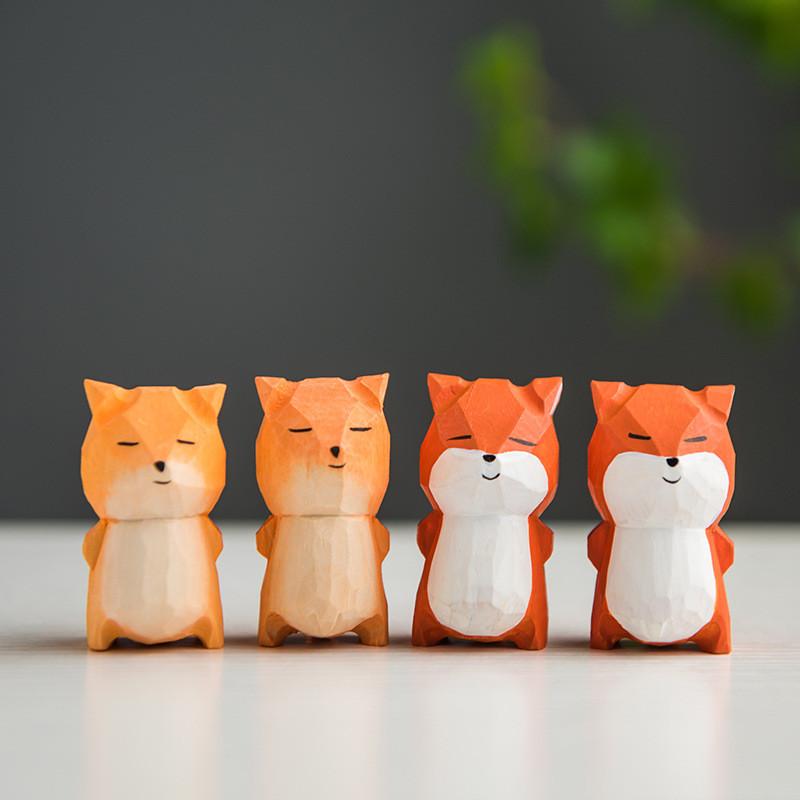 Wooden Fox Figurine Art Decor For Living Room And Bedroom Home Office