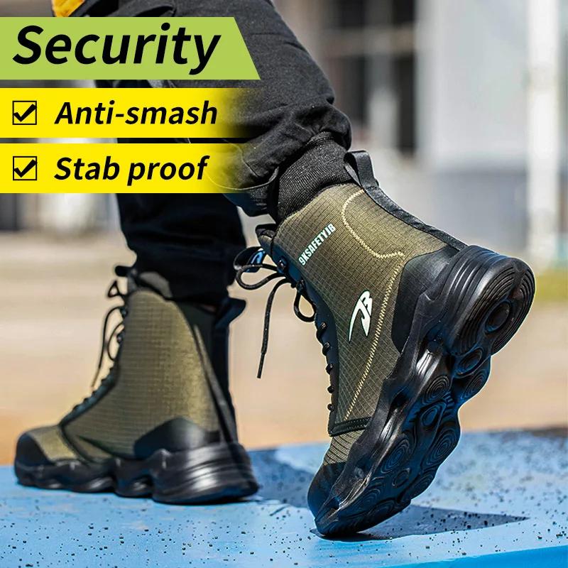 Fashion 2024 New Safety Shoes Men Boots High Top Work Sneakers Steel Toe Cap Anti-smash Puncture-Proof Work Boots Indestructible Shoes