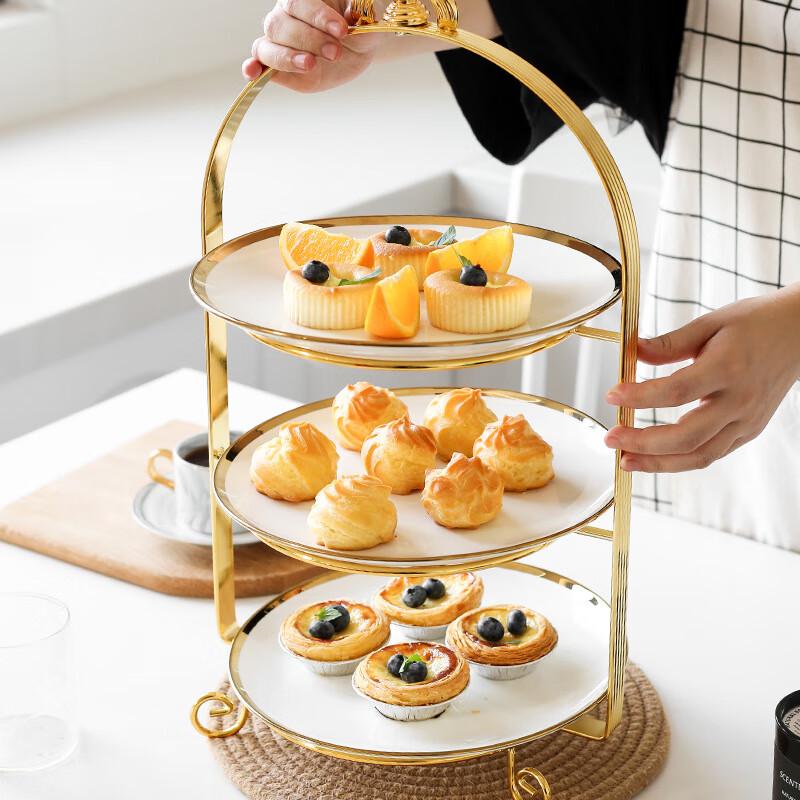 Gold-Trimmed 3-Tier Ceramic Dessert Stand