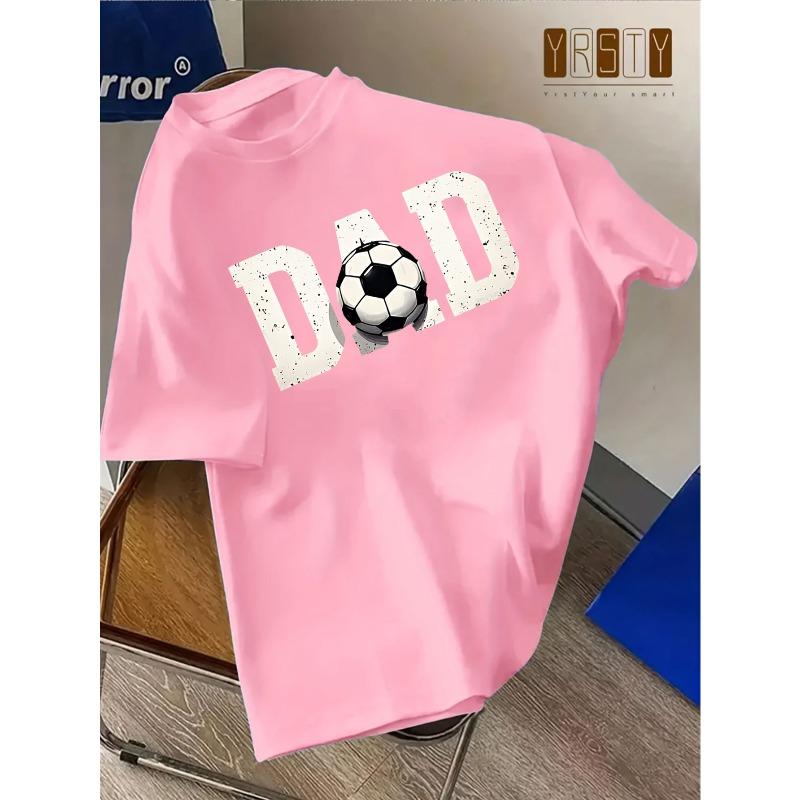 European sizes Children T-Shirt with Soccer Ball and "DAD" Print Casual Crew Neck, Short Sleeve, Perfect for Father'S Day Gift, Summer Top