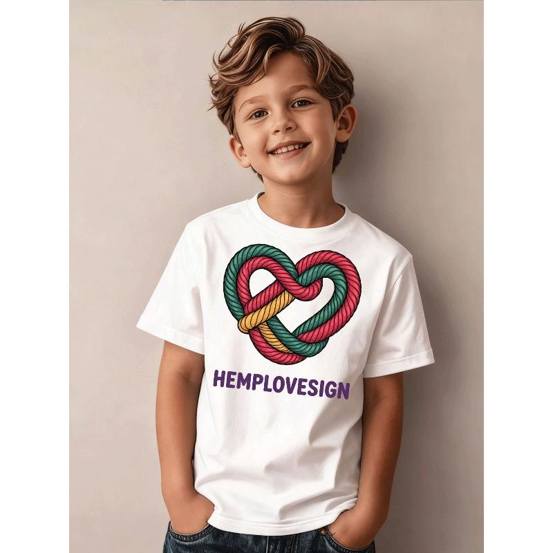 European sizes Kids Casual Trendy T Shirt Boys Clothing with Colorful Rope Heart Knot Pattern HEMPLOVESIGN Print Daily Sport Party Outfit for Boys 110 белый
