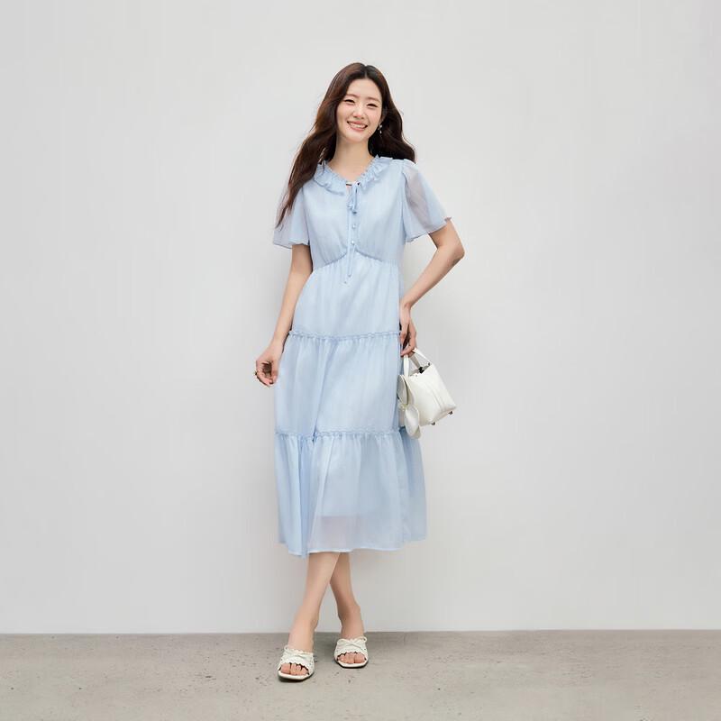 French V-Neck Ruffle Chiffon Midi Dress