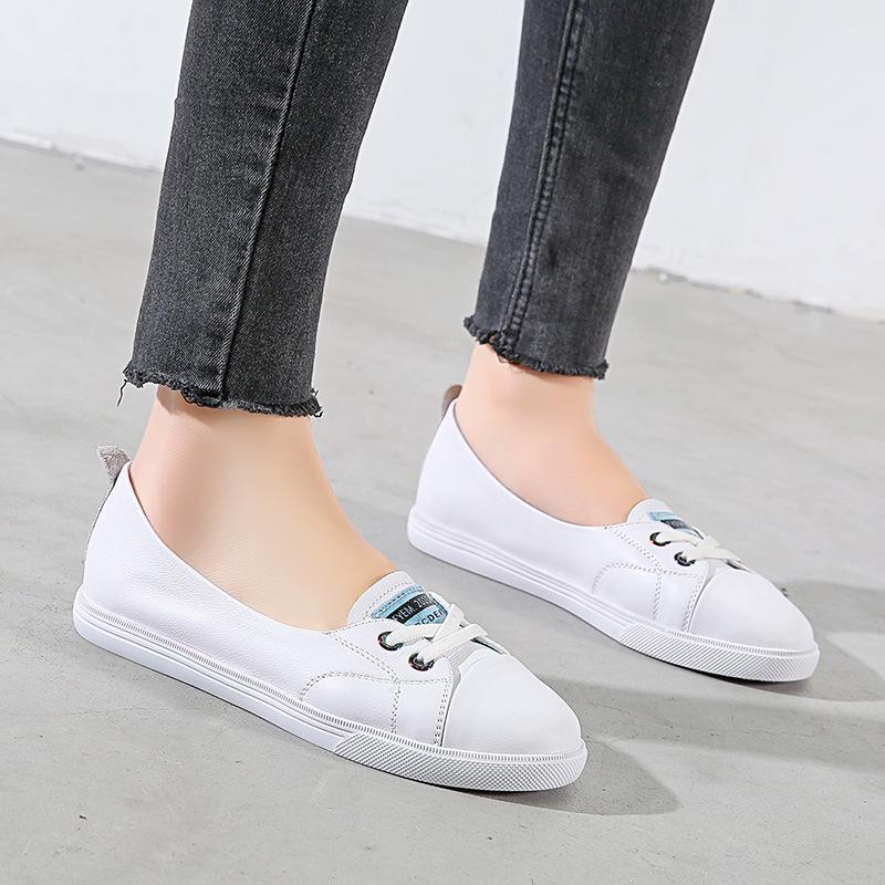 

Женские кроссовки из натуральной белой кожи с мелким вырезом на весну/лето 2025 года - Новый универсальный тонкий стиль 37 синий/белый