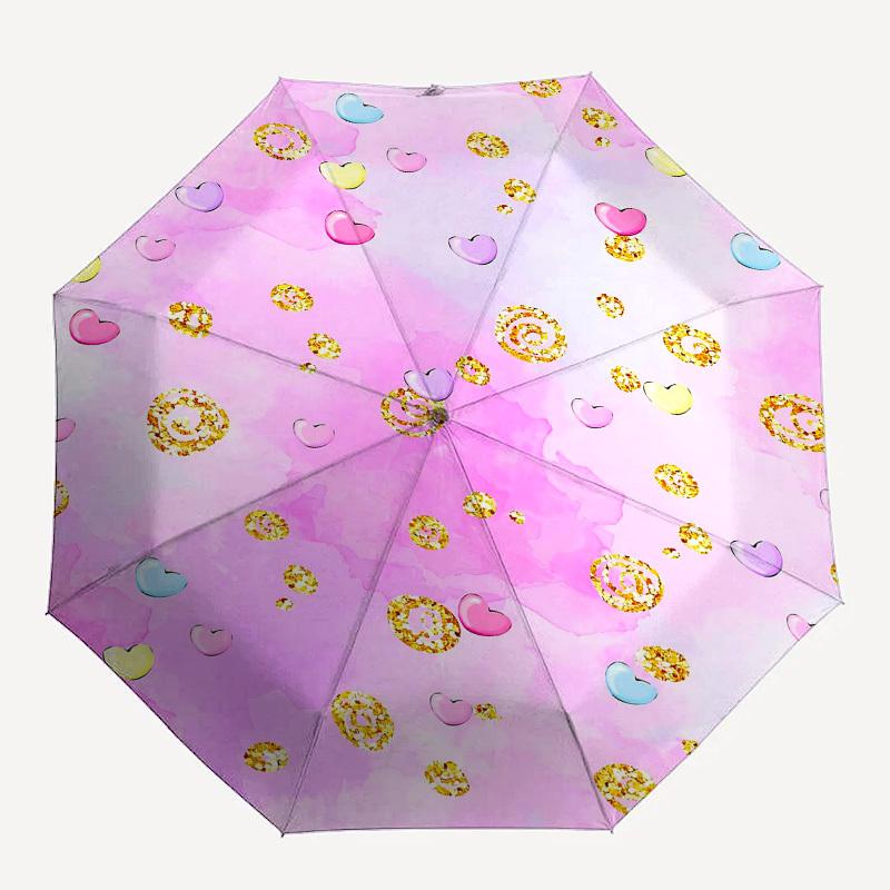 

1PC Hearts Glitter Umbrella-8-Rib Reinforced Portable Folding Travel Suitable for All Seasons Outdoor Daily -Z0453