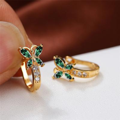 Crystal Female Multicolor Zircon Small Butterfly Clip Earrings Vintage Yellow Gold Color Wedding Boho Jewelry For Women