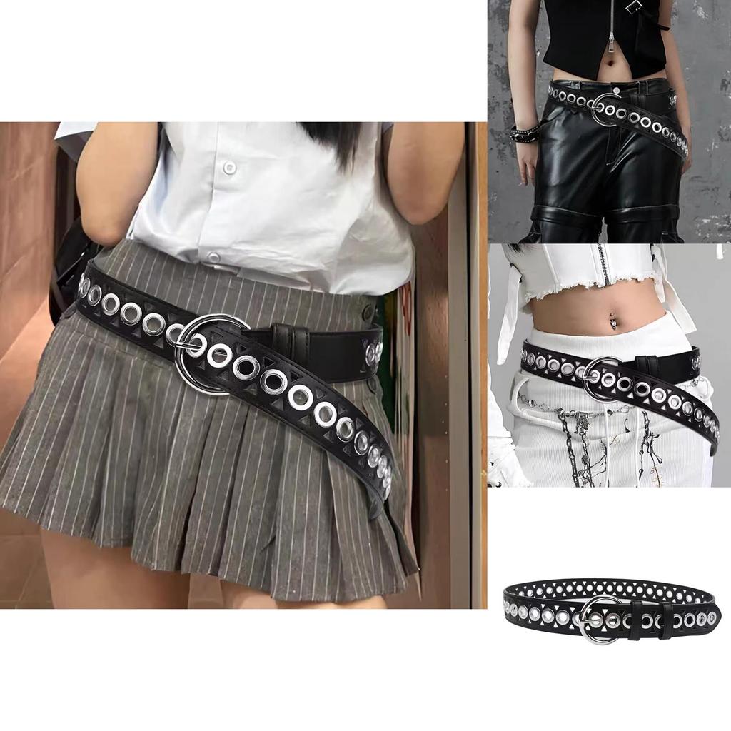 Style Double Row Buckle Belt For Denim Jeans With Metal Eyelet Closure
