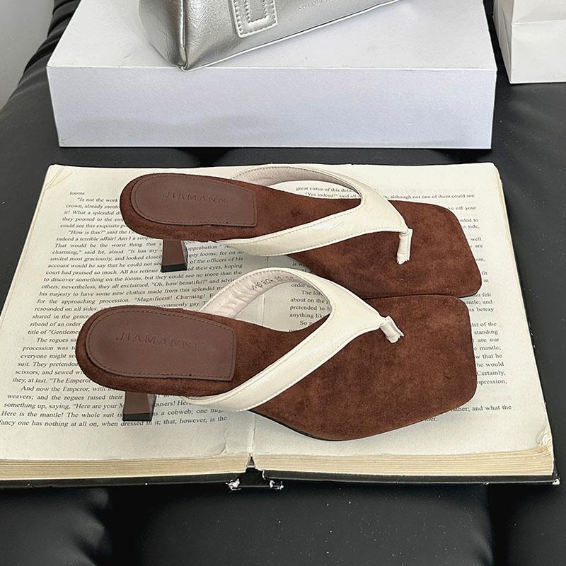 

Fashion Low Heel Footwear Women Flip flops Slippers Shoes Sandals Pumps Fashion Square Toe Ladies Heeled Slippers Shoes Female Slides 35 бежевый