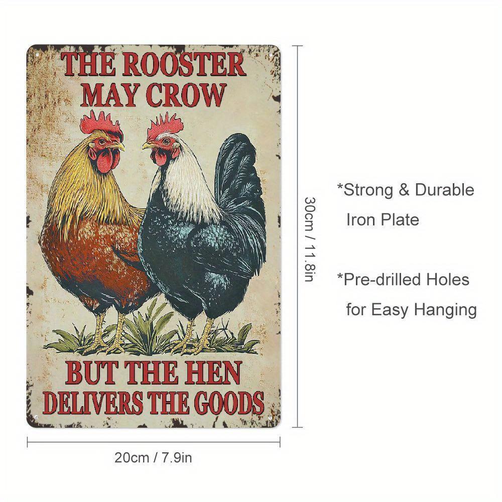 Винтажная металлическая жестяная табличка  Петух может кукарекать, но товар доставляет курица  - Деревенский настенный декор для домашнего декора 20x30cm（7.8x11.8inch）
