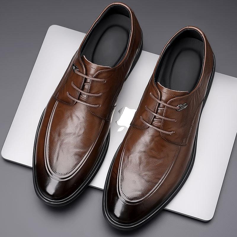 Hand-scratched leather shoes men's 2025 autumn leather British business dress shoes comfortable lace-up men's derby shoes wedding shoes