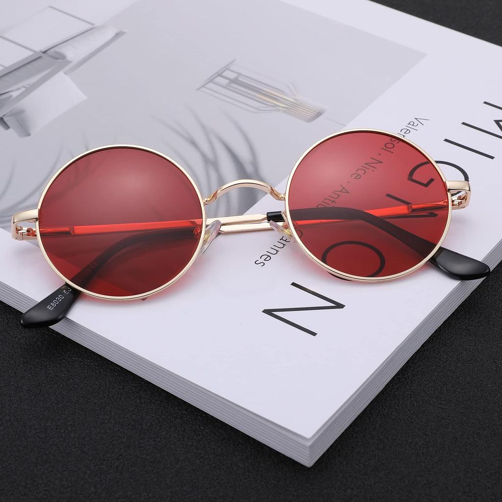 Pro Acme Small Round Polarized Sunglasses for Men and Circle Retro Metal Hippie UV400 D4 Gold Red Size S Women, Shades, Sunglasses, Protection, -