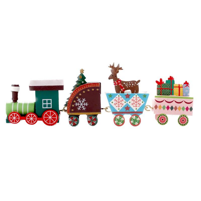 Christmas Decorations Painted Wooden Train Ornament Kids Toy Gift