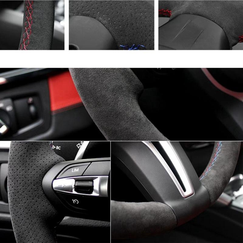 Car Steering WheelCover For Mercedes Benz A45 AMG W176 C63 W204 CLA C117 CLS S-Model 2011-2016 Hand Sewing Suede Car Interior