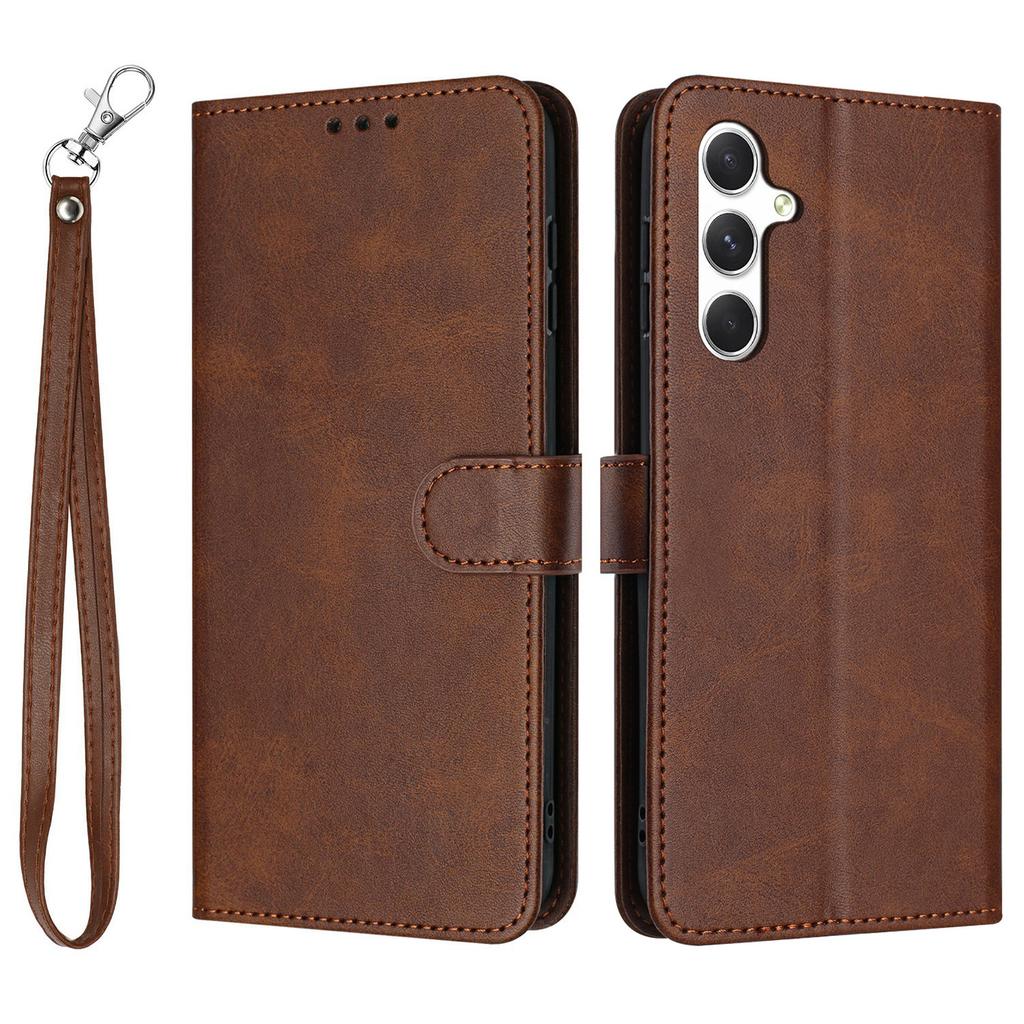 For Samsung Galaxy S25 FE Case Flip Stand Calf Texture PU Leather Wallet Phone Cover with Strap