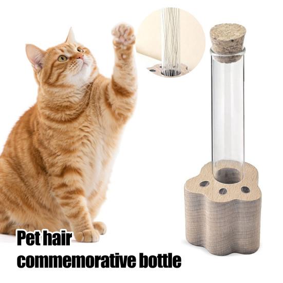 Gedenkflasche für Tierhaare Transparente Röhre und Holzsockel mit Katzenpfote Erinnerungsflasche zum Sammeln und zur Aufbewahrung von Haustiererinnerungen