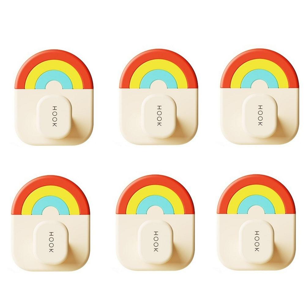 

6Pcs No-Drill Rainbow Hook Plastic Clothes Hook Multifunctional Wall Door Hook For Home