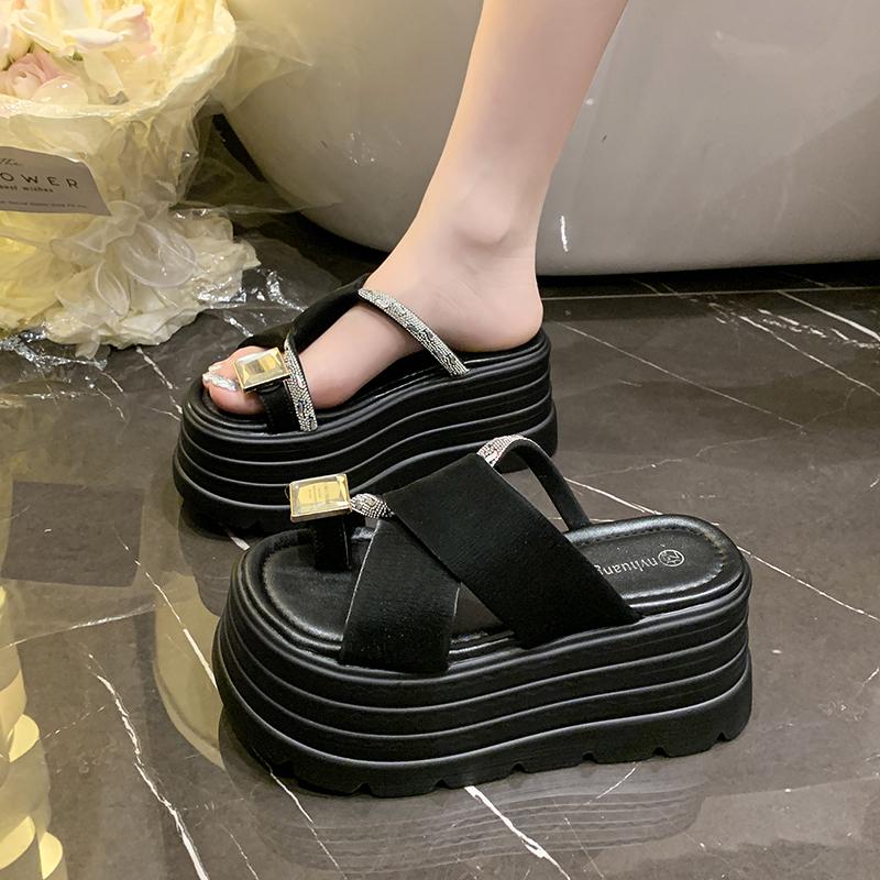Fashion Aphixta 8cm Platform Slides Sandals Crystal Height Increasing Women's Summer Sandals Chunky Heel Flip Flops Modern Slippers