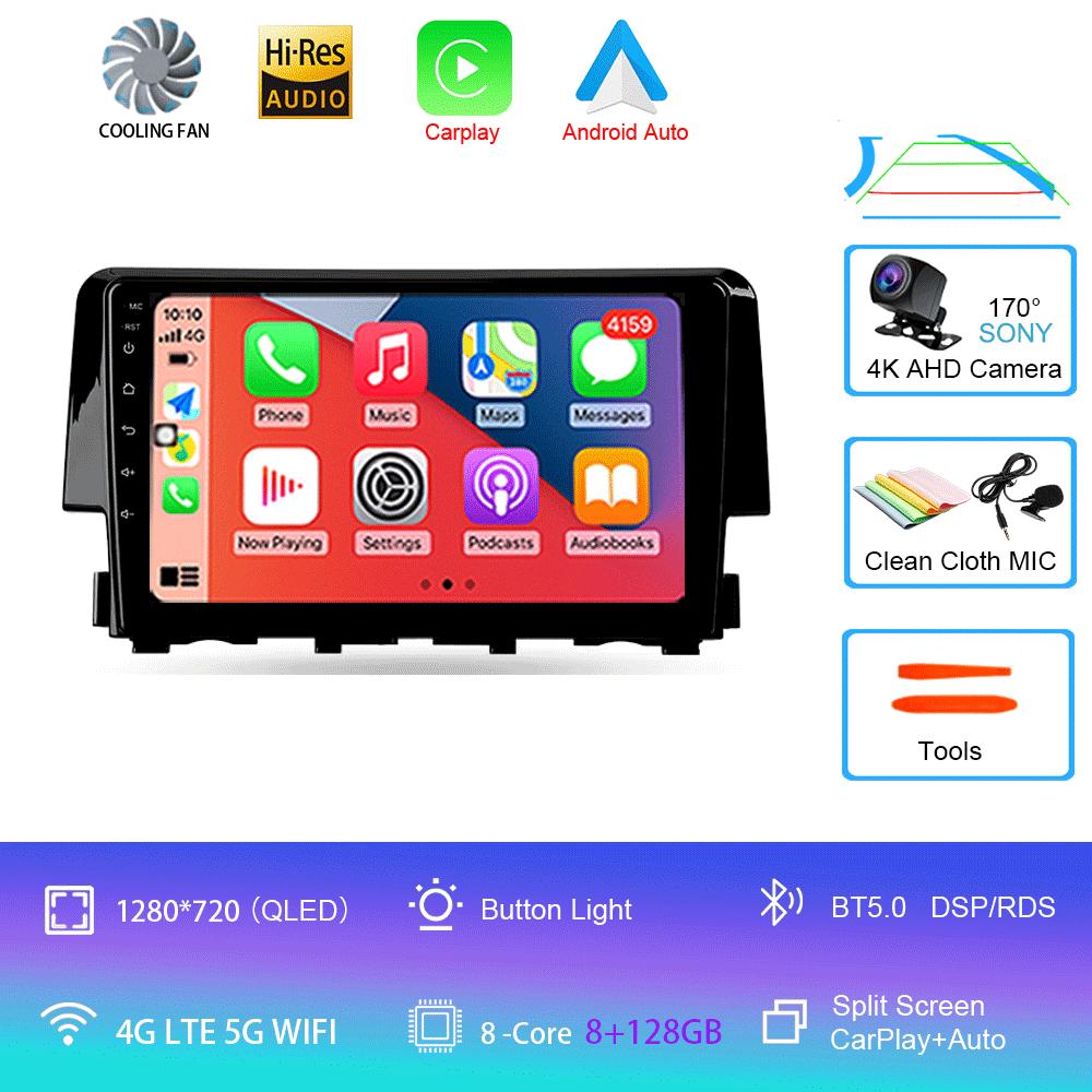 Android 14 Car Radio Carplay Auto For Honda Civic 2016 2017 2018 - 2021 GPS Multimedia WIFI+4G Head Unit BT Player Stereo Video