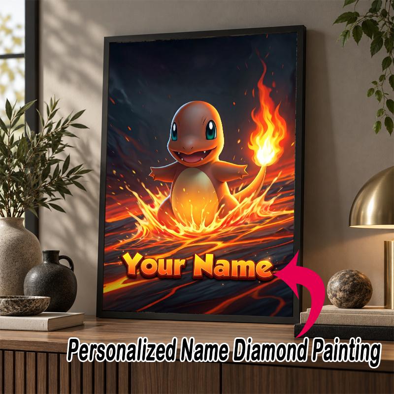Personalized Charmander Diamond Art Custom Name 5D Diamond Painting Full Drill DIY Craft